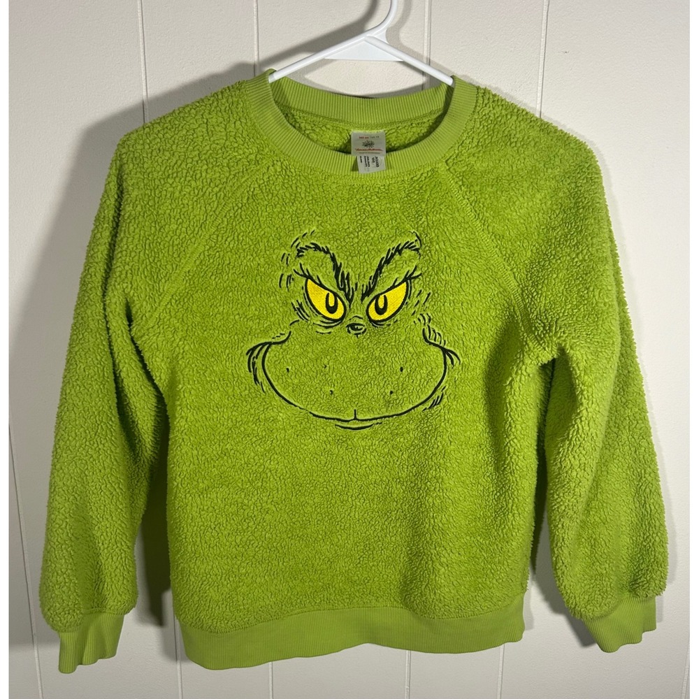 Hanna Andersson The Grinch Sherpa Sweatshirt Lime Green Fleece Kids 10 140cm
